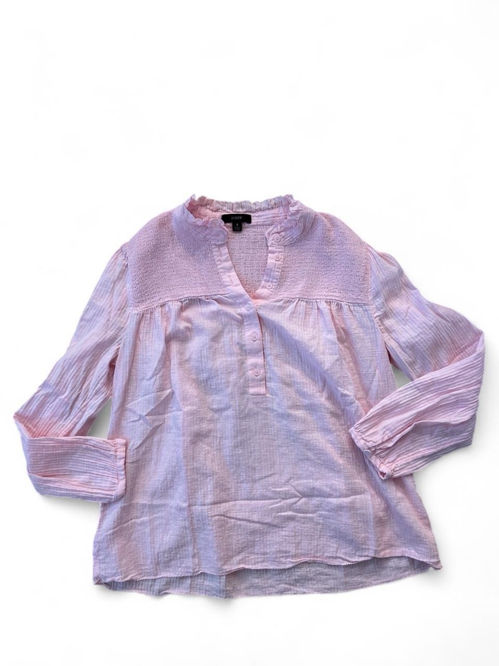 J. Crew Light Pink Cotton Button-Neck Blouse